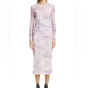 Ganni Lavender Marble Long-Sleeve Midi Dress
